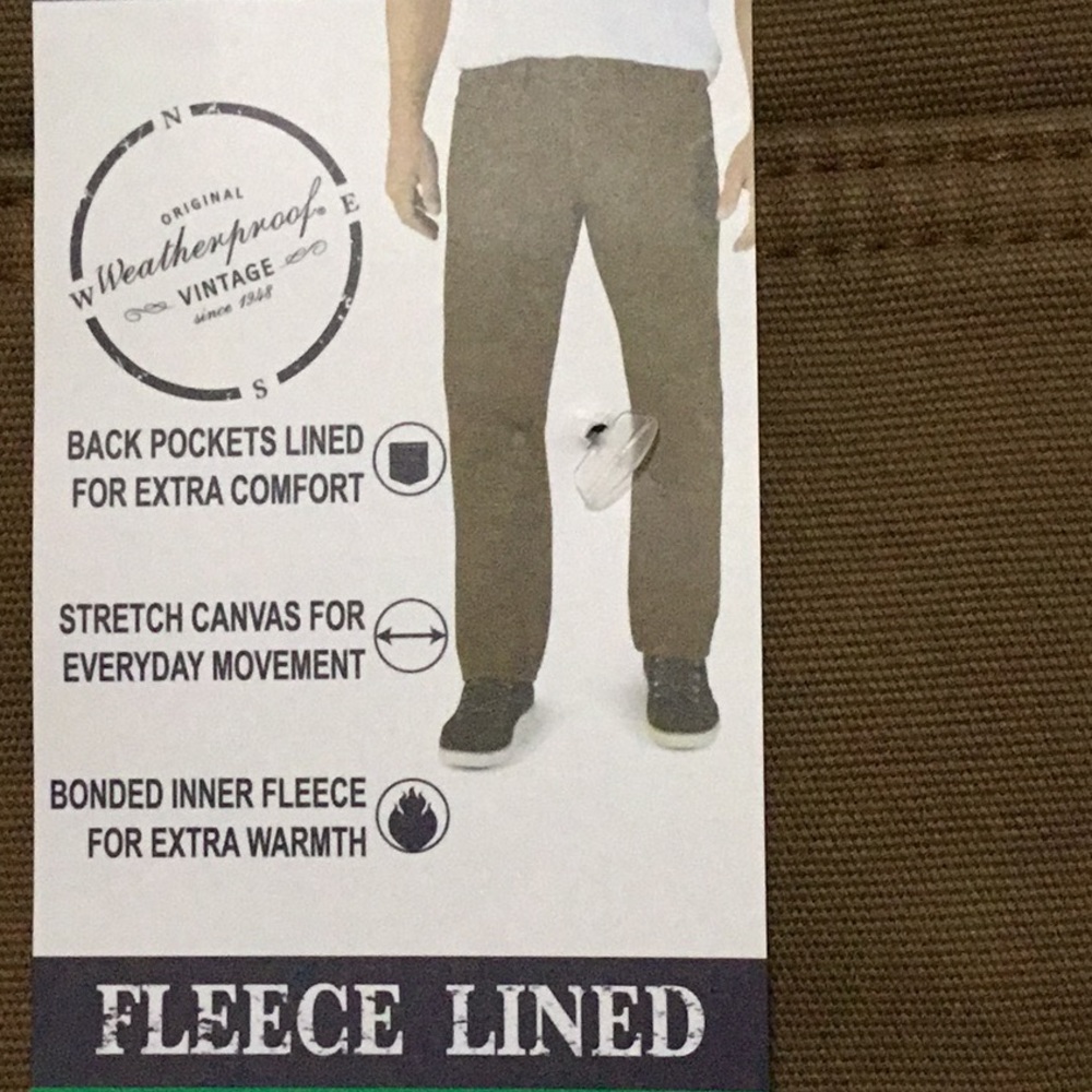 Weatherproof Vintage Fleece Lined Pants Men’s Extra Warm Pant Color:wheat